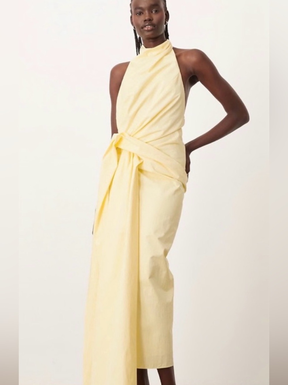 ARRANGE structured halter maxi dress with drape detail in lemon